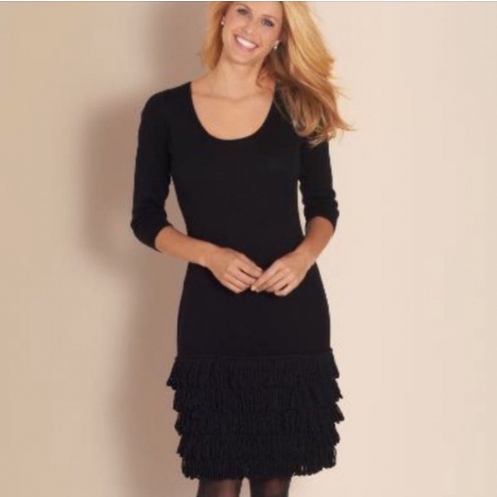 Soft‎ Surroundings Theodora Wool Blend Fringe Sweater Dress Black Size XS